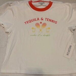 Wildfox Tshirt Jamie Snow White/orange Size Small Tequila & Tennis